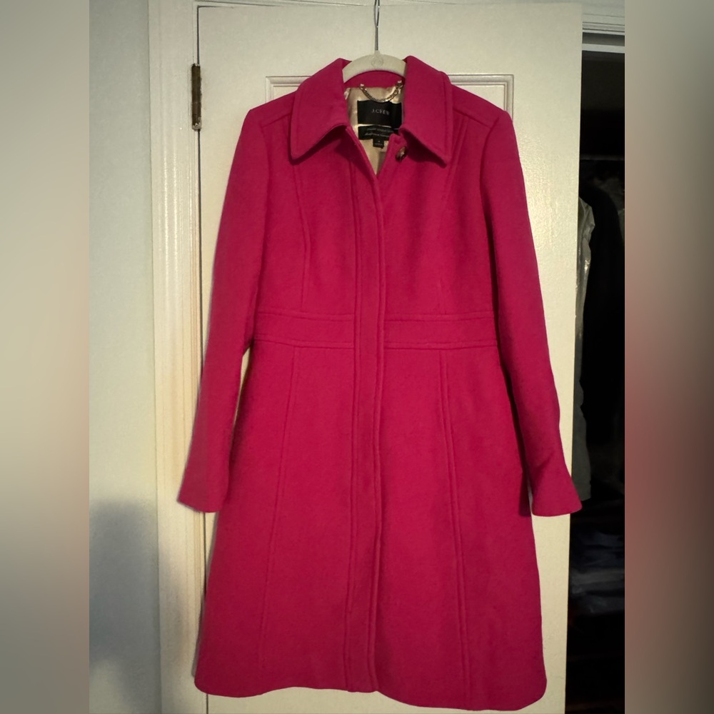 J. Crew Vibrant Fuschia Classic Lady Italian Double Cloth Wool Blend Day Coat